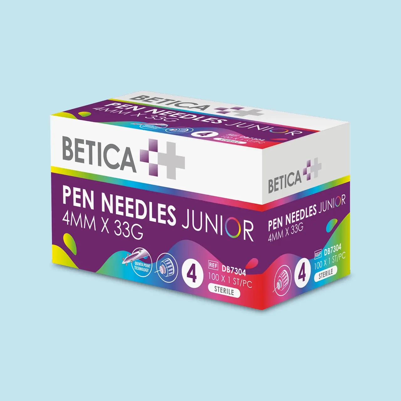 Betica Junior pen needles verpakking, ontworpen door AllesOnline