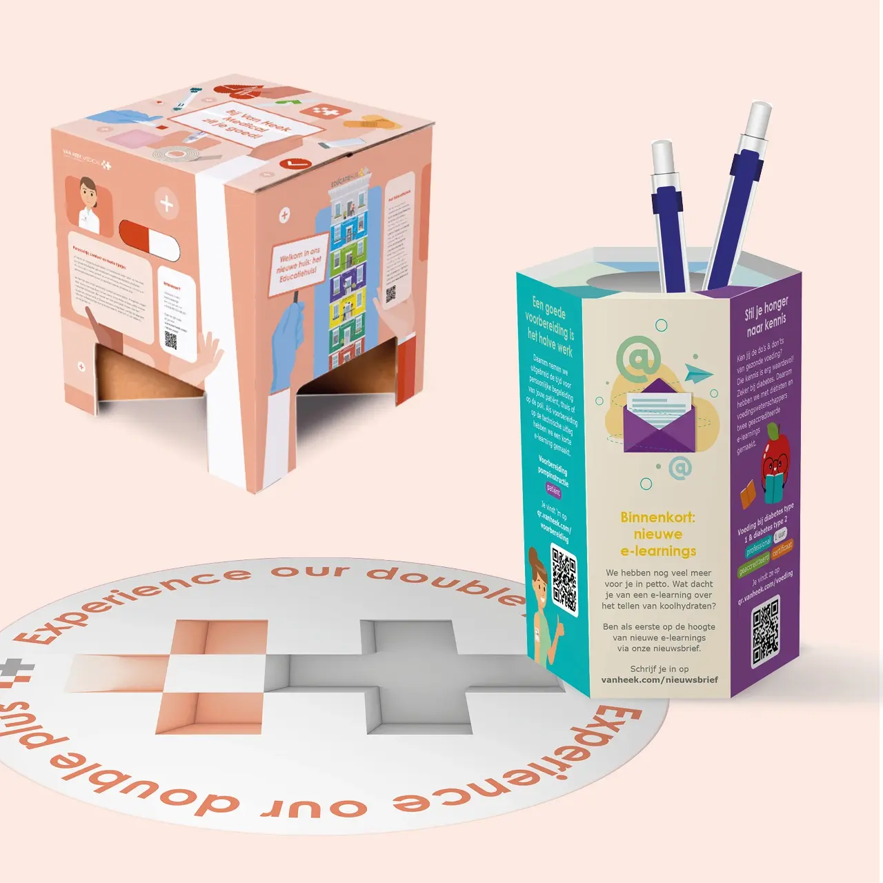Van Heek Medical krukje, pennenhouder en vloersticker. Gemaakt door AllesOnline