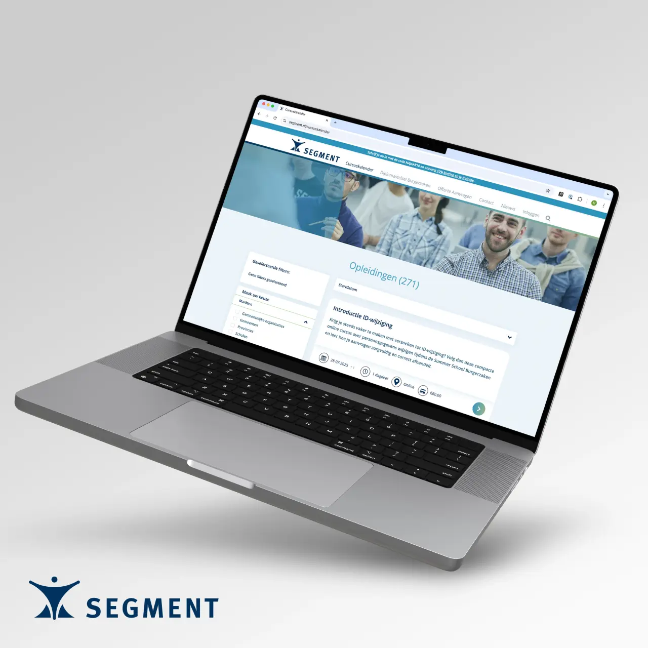 Opleidingen pagina op de website van Segment
